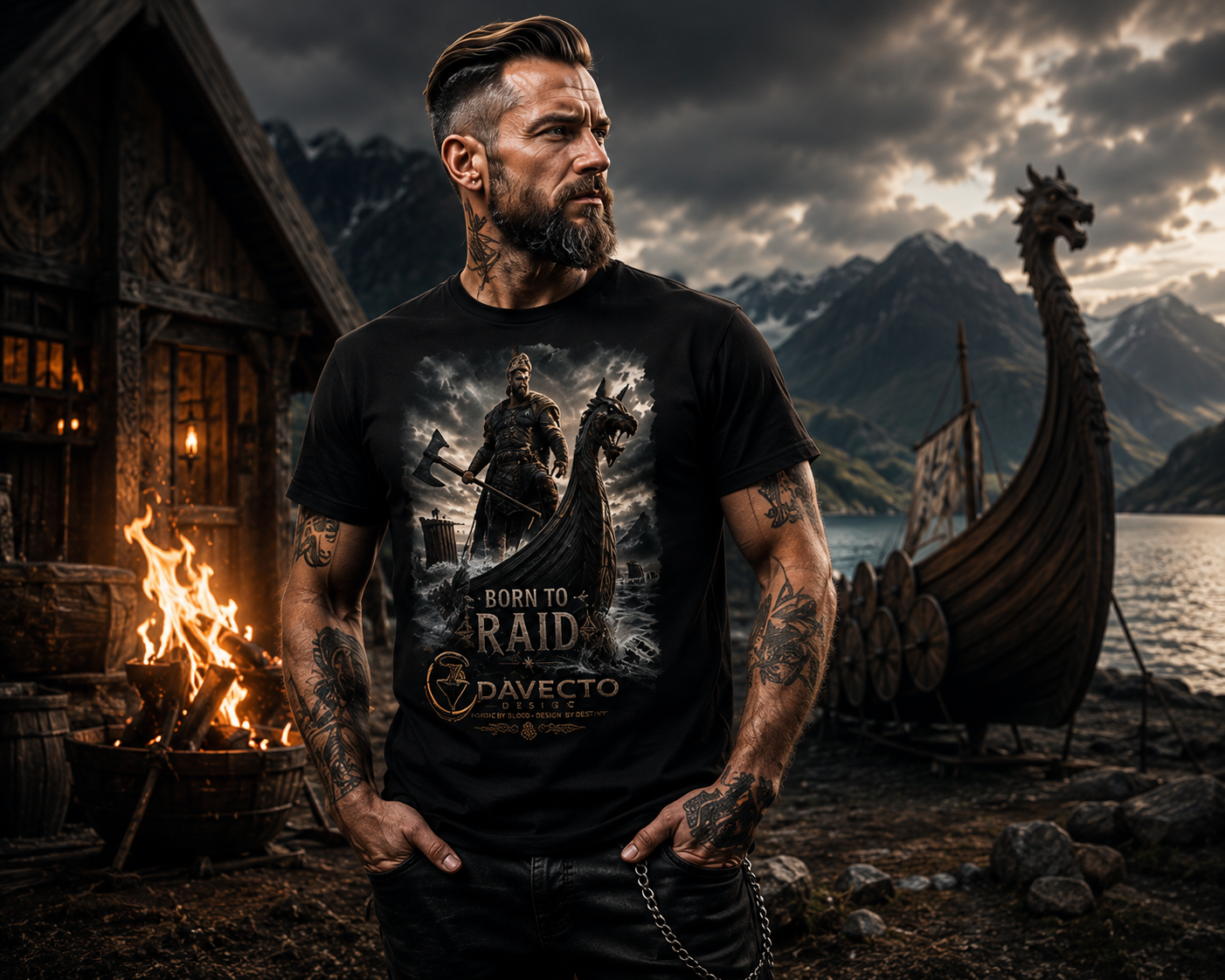 DAVECTO Born to Raid Herren Shirt